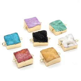 Pendant Necklaces 100-Unique 1 Pcs Light Yellow Gold Color Irregular Shape Rectangle Crystal Dyed Many Colors Double Buckle Jewelry