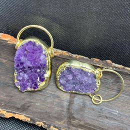 Pendant Necklaces Retro Natural Amethysts Druzy Gold-Plated Healing Cystal Reiki Stone Drusy Charms For Necklace DIY Personality Gifts