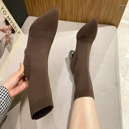 Boots 2023 Autumn Winter Thick High-heeled All-match Thin And Women's Pointed Toe Mid-tube Elastic Socks Women