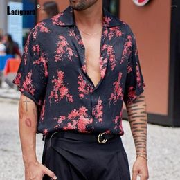 Men's Casual Shirts Plus Size 3xl Mens Clothing 2023 Summer Beach Top Model Flower Print Blouses Short Sleeve Male Shirt Blusas