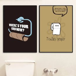 Canvas Painting Toilet Paper Jokes Cartoon Style Toilet Sign Posters And Prints Modern Mural Vintage Wall Art Pictures Bathroom Home Decoration w06