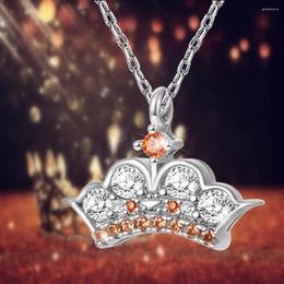 Pendant Necklaces Luxury Princess Crown Sparkle Zircon Jewellery Necklace Delicate Women's Wedding Romantic Anniversary Love Gifts