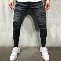 Men's Jeans Black Classic Fashion Skinny Stretch Cowboys Trousers Patchwork Frayed Male Casual Small Feet Slim Fit Denim Pants