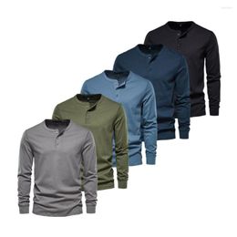 Men's T Shirts 2023 5pcs Set Henley Long Sleeve T-Shirt Cotton Casual High Quality Male Solid Colour Tee Men Autumn