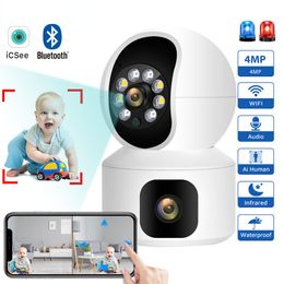 4MP WiFi Camera with Dual Screens Baby Monitor Night Vision Indoor Mini PTZ Security IP Camera CCTV Surveillance iCsee Cameras