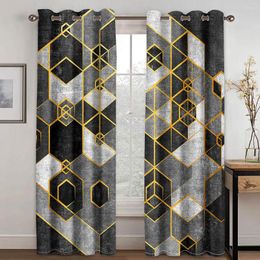 Curtain 3D Grey Gold Textur Abstract Geometric Marble Thin Windows Curtains For Living Room Bedroom Decor 2 Pieces