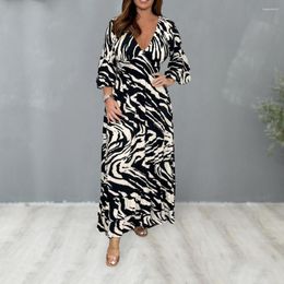 Casual Dresses Women Deep V-neck Dress Fashionable Women's Maxi With Flared Sleeves V-neckline Elastic Waist For A Stylish Comfortable