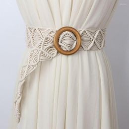 Belts Waistbands Accessories Women Hand-woven DIY Ethnic Style Waist Chain Braided Belt Round Wooden Button