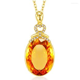 Pendant Necklaces Simple Inlaid Yellow Zircon Hollow Heart-Shaped Citrine Gold-Plated Claw