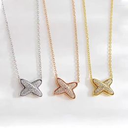 Chains 925 Sterling Silver Cross Style Pendants Rose Gold Color Zircon 45cm Chain Necklaces For Women Luxury Jewelry