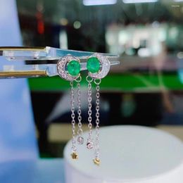 Stud Earrings Exquisite Green Emerald With Tassel Natural Real Gem 925 Sterling Silver Earrigs Girl Birthday Gift Sale