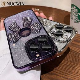 Cell Phone Cases For iPhone 14 Pro Max Luxury Plating 3D Bow Tie Glitter Rhinestone Case For iPhone 13 12 11 Pro Max Plus Pure Colour Soft Cover L230731