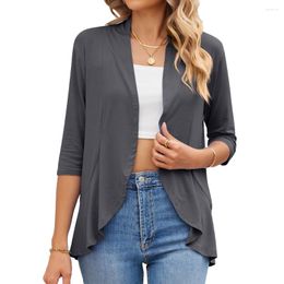 Women's Jackets Solid Colour Cardigan Jacket With Seven-quarter Sleeves And Lotus Leaf Edge Comfortable Casual Top Summer