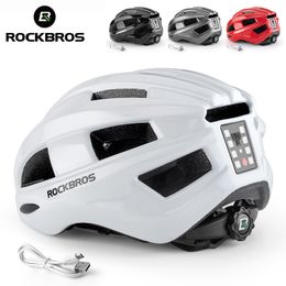 Cycling Helmets ROCKBROS Bicycle Light Helmet MTB Road USB Warning Rear EPS PC Intergrallymolded Safety Bike 230801