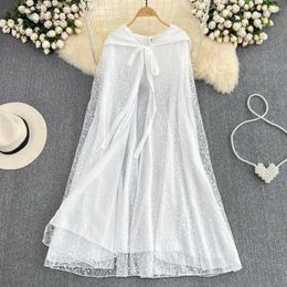 Casual Dresses VANOVICH Beach Style Sun Protection Sweet Lace Cardigan Hooded Solid Color Loose Embroidered Gauze Dress Summer A-line