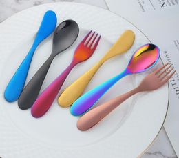 Dinnerware Sets Stainless Steel Children Cutlery Cute Spoon Fork Knife Set Kids Dishes Baby Feeding Safe Training Flatware Tableware Set3PCS