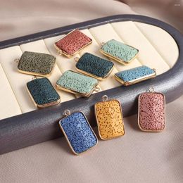 Pendant Necklaces Volcanic Rock Rectangle Natural Lava Stone Charms For Women Making DIY Necklace Accessories 20x30x9mm