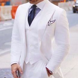 Men's Suits White Formal Men For Wedding Wide Peaked Lapel 3 Piece Jacket Waistcoat With Pants Male Fashion Groom Tuxedos