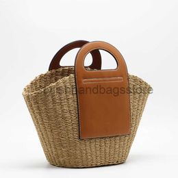 Totes Fashion Grass Basket Bag Designer Rope Women's Handmade Pu Splice Work Beach Bag Large Handbag Vintage Bucket Walletstylishhandbagsstore