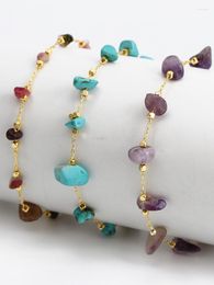 Link Bracelets Crushed Gemstone Loose Beads Stone Bracelet 14K Gold Plated Amethyst Turquoise Tourmaline Necklace Wholesale Bulk For Women