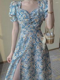 Vestidos casuais plus size feminino vestido de verão pequeno margarida pintura a óleo floral cintura emagrecimento divisão 200 kg queda