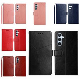 Retro Geometry Leather Wallet Cases For Samsung S23 Ultra FE M34 A25 M14 A24 4G A34 A54 A04E A14 A04 A23E A04S M13 M33 M53 A23 A33 A53 A73 ID Card Slot Holder Lines Flip Cover