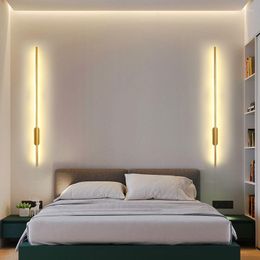 Wall Lamp Gold Black Long LED Lights Entranceway Background Kitchen Light Fixtures Stair Mounted Lampara De Pared