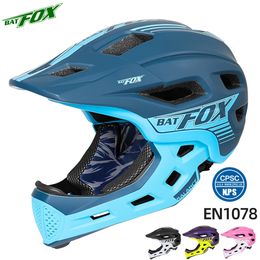 Cycling Helmets BATFOX Mtb helmet full face for kids Detachable child cycling Offroad outdoor sport bicycle helmets Knee Pads Set 230801