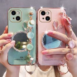 Cell Phone Cases Korea Bling Mirror Plating Wrist band Phone Case For Samsung S23 S10 A52 A72 S20 S21 S22 Plus Ultra + Pro FE A 71 51 Note 20 10 L230731