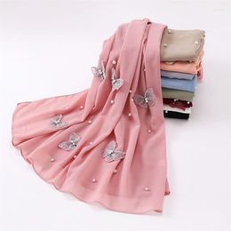 Scarves Butterfly Pattern Diamond Chiffon Veil Hijab Malaysia Tudung Scarf Muslim Turban Fashion Women Baotou