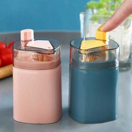 2pcs Toothpick Holders Hand Press Automatic Toothpick Box Container Wheat Straw Creative Toothpick Bottle Cans for Kitchen Household Dispenser Holder