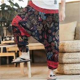 Men's Pants Cotton Linen Printing Harem Men Chinese Style Casual Loose Hip Hop Sweatpants Jogger Mens Streetwear Trousers