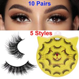 10 Pairs False Eyelashes 8D Faux Mink Lashes Natural Look Volume Fluffy Thick Wispy Lashes Cat Eyelashes Reusable Handmade