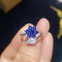 Cluster Rings Natural Sapphire Ring For Woman 3mm Blue Silver 925 Sterling Jewelry Gift Girlfriend