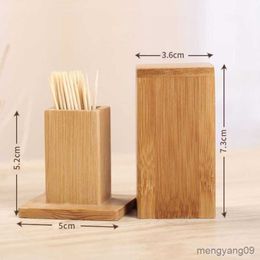 2pcs Toothpick Holders Natural Bamboo Toothpick Box With Cover Square Coffee Restaurant Hotel Container Kitchen Tool Portable Storage Box R230802