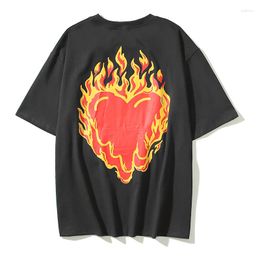 Men's T Shirts Eu Dissolved Flame Love Letter Print Short Sleeve T-shirt Streetwear Casual O Neck Summer Top Tees Unisex Loose Shirt