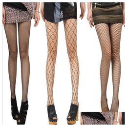 Socks Hosiery Women High Waist Tights Fishnet Stockings Y Mesh Thigh Pantyhose Black Colorf Super Stretchy Fabric Drop Delivery Appa Dhfzj