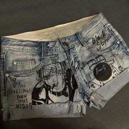 Women's Shorts Y2K Women Streetwear Breeches Anime Graffiti Korean Harajuku Denim Hip Hop Short Pants Grunge Bermudas Jeans Men Clothes 230802