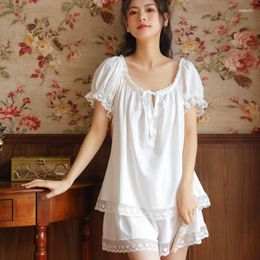 Women's Sleepwear Two Piece Lounge Suits Women White Cotton Pyjama Set Short Sleeve And Shorts Pyjamas