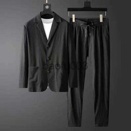 Men's Tracksuits Spring Autumn Pleated Sets Men Fashion Casual Solid Long Sleeve Blazer And Trousers Two-piece Men Suits Korean Loose Clothing J230803