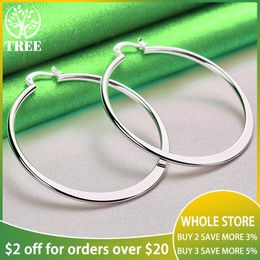 Hoop Earrings 925 Sterling Silver Fashion 55mm Smooth Oblate Big For Women Party Birthday Engagement Wedding Charm Jewelry Gift