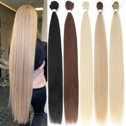 Wig Caps Bone Straight Hair Bundle Salon Natural Hair Extension False Fiber Ultra Long Synthetic Yaki Straight Hair Knitting Full End 230803