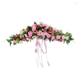 Decorative Flowers 65cm Artificial Garland Door Lintel Pink Rose Wall Hanging Wedding Arrangement For Home Decoration Mirror Flower 1pc