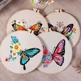 Chinese Style Products Butterfly DIY Embroidery Flower Landscape Embroidery Stitching Kits With Hoop Art Needlework Cross Stitch Embroidery Hoops