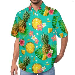 Men's Casual Shirts Holiday Pineapple Beach Shirt Pink Floral Print Hawaiian Men Harajuku Blouses Short-Sleeved Graphic Clothing 4XL