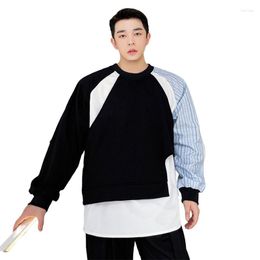 Men's Hoodies VERSMA Korean Trendy Striped Patchwork Contrast Color Sweatshirt Men Spring Hooded Letter Embroidery Women Drop
