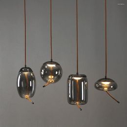 Pendant Lamps Nordic Smoke Grey Glass Lamp Designer Rope Hanglamp Lighting For Dining Room Decor Loft LED Lights Luminaire