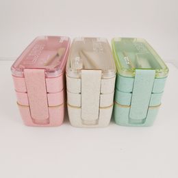 Lunch Boxes Healthy Material Lunch Box 3 Layer Wheat Straw Bento Boxes Microwave Dinnerware Food Storage Container Lunchbox 900ml 230802