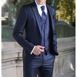 Men's Suits 2023 Suit For Men Navy Blue Black Peaked Lapel Single Breasted 3 Pcs (jacket Vest Pants) Wedding Blazer Spring Chaleco Hombre