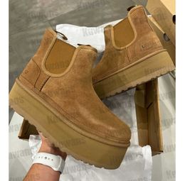 Stivaletti Chelsea Neumel Platform Zip Suede Women Classic Mini Boot Chestnut Australia Caviglia Snow Sheepskin Comfort Winter Fur Fuzzy Size 35-40